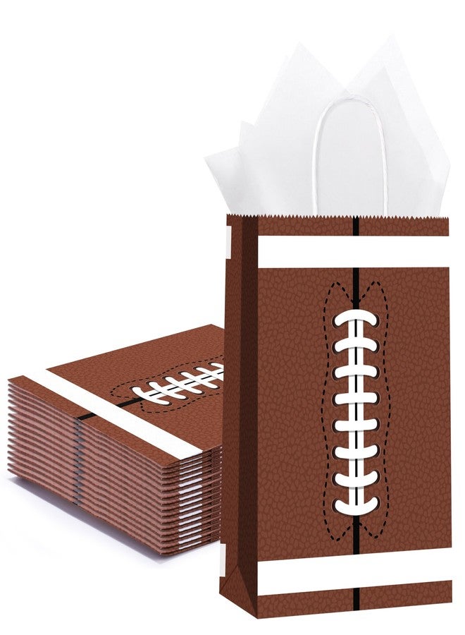 MIMIND 16 Pack Football Party Favor Bags with Handles Paper Treat Goodie Bags with Tissue Paper Reusable Football Theme Gift Bags for Birthday Party Supplies Sports Game Decorations - Image 1